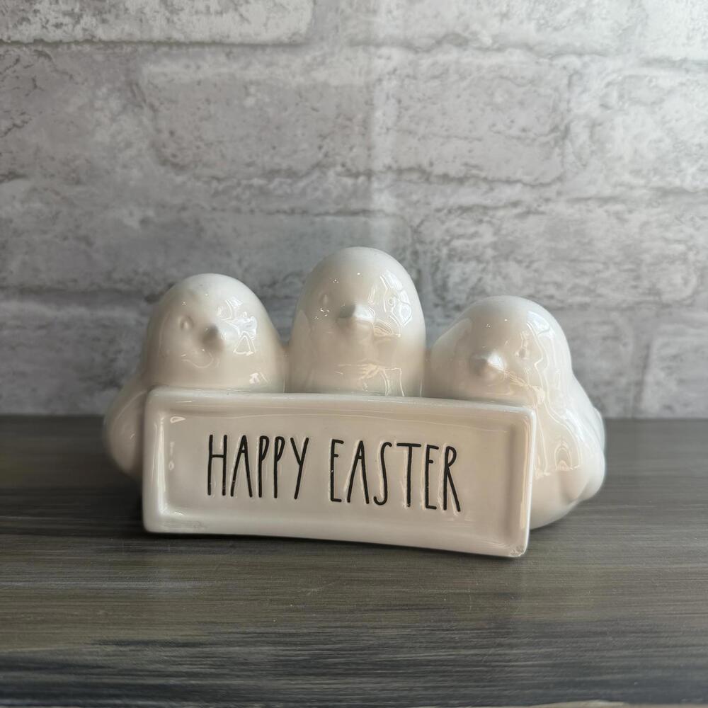 Rae Dunn Ceramic Happy Easter Chick Trio Figurine